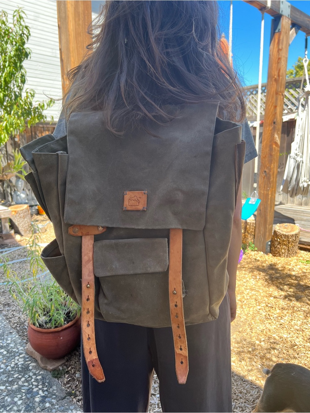 Canvas Backpack in Olive Green with Leather Trim. Incredible handmade backpack.